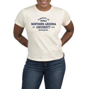 Women's Uscape Apparel  Cream Northern Arizona Lumberjacks Modest Crop Stacked T-Shirt
