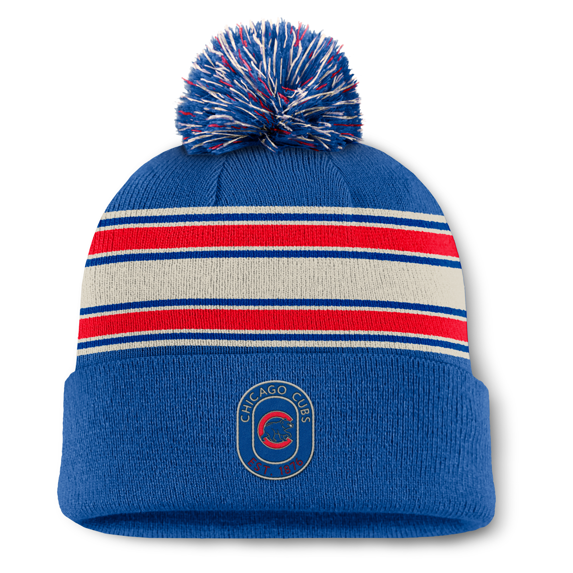 Men's Fanatics Royal Chicago Cubs Fundamental Patch Cuffed Knit Hat with Pom