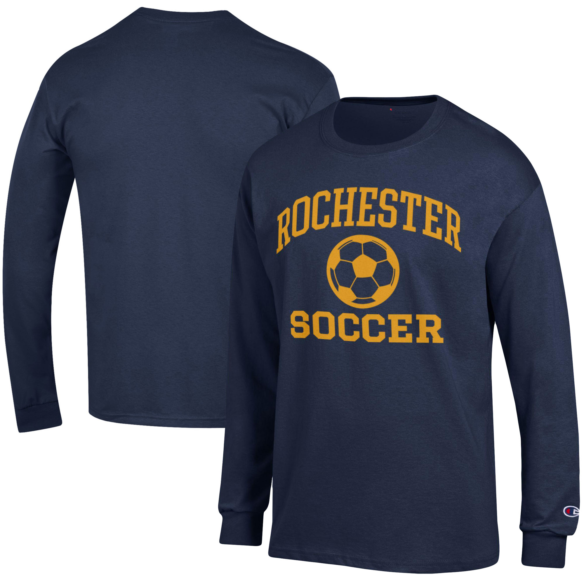 Men's Champion Navy Rochester Yellow Jackets Soccer Icon Long Sleeve T-Shirt
