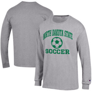 Men's Champion Heather Gray NDSU Bison Soccer Icon Long Sleeve T-Shirt