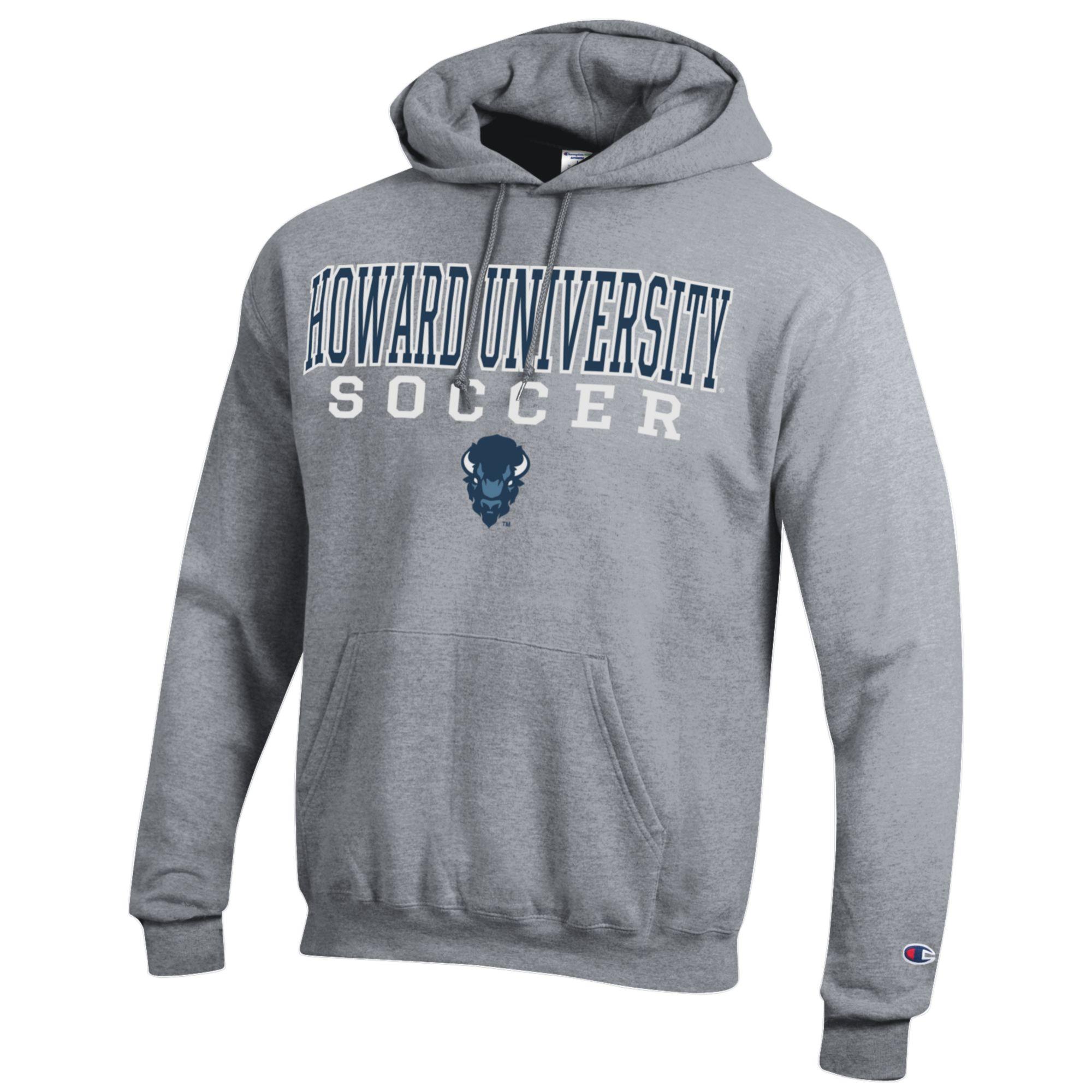 Men's Champion Heather Gray Howard Bison Soccer Stack Logo Powerblend Pullover Hoodie - Image 6
