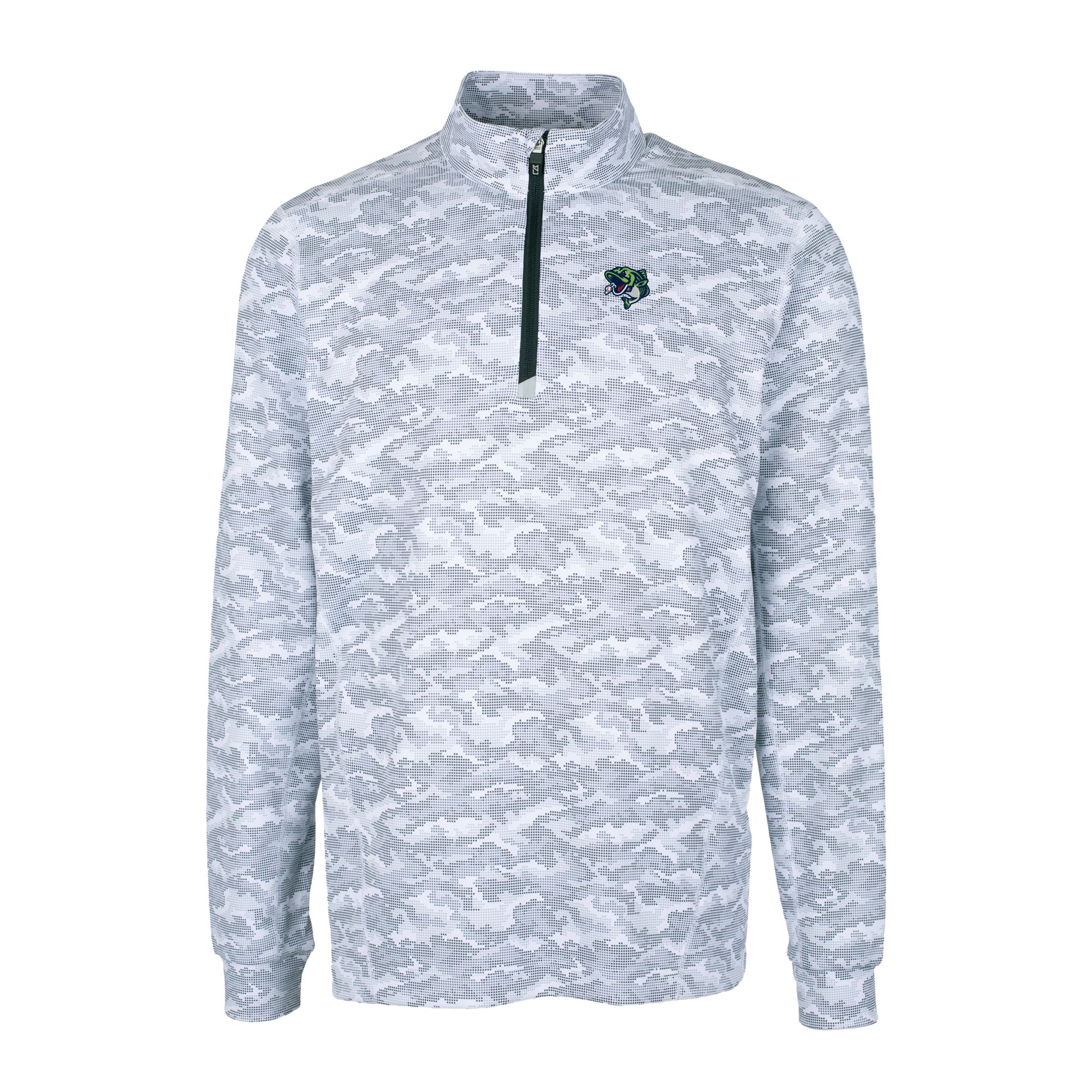 Men's Cutter & Buck Charcoal Gwinnett Stripers Traverse Camo Print Stretch Quarter-Zip Pullover Top - Image 3