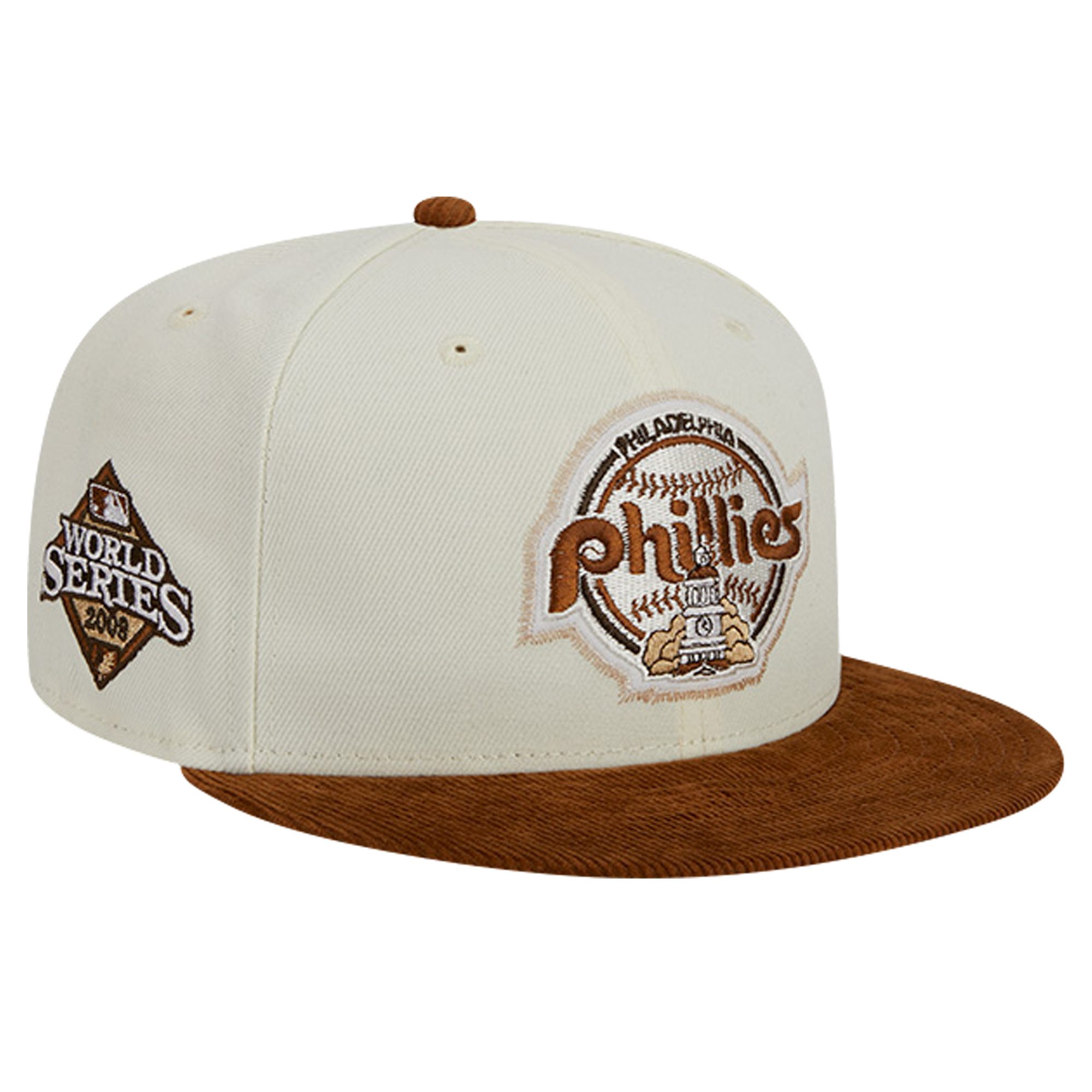 Men's New Era Cream Philadelphia Phillies Chrome Corduroy Visor 59FIFTY Fitted Hat - Image 7