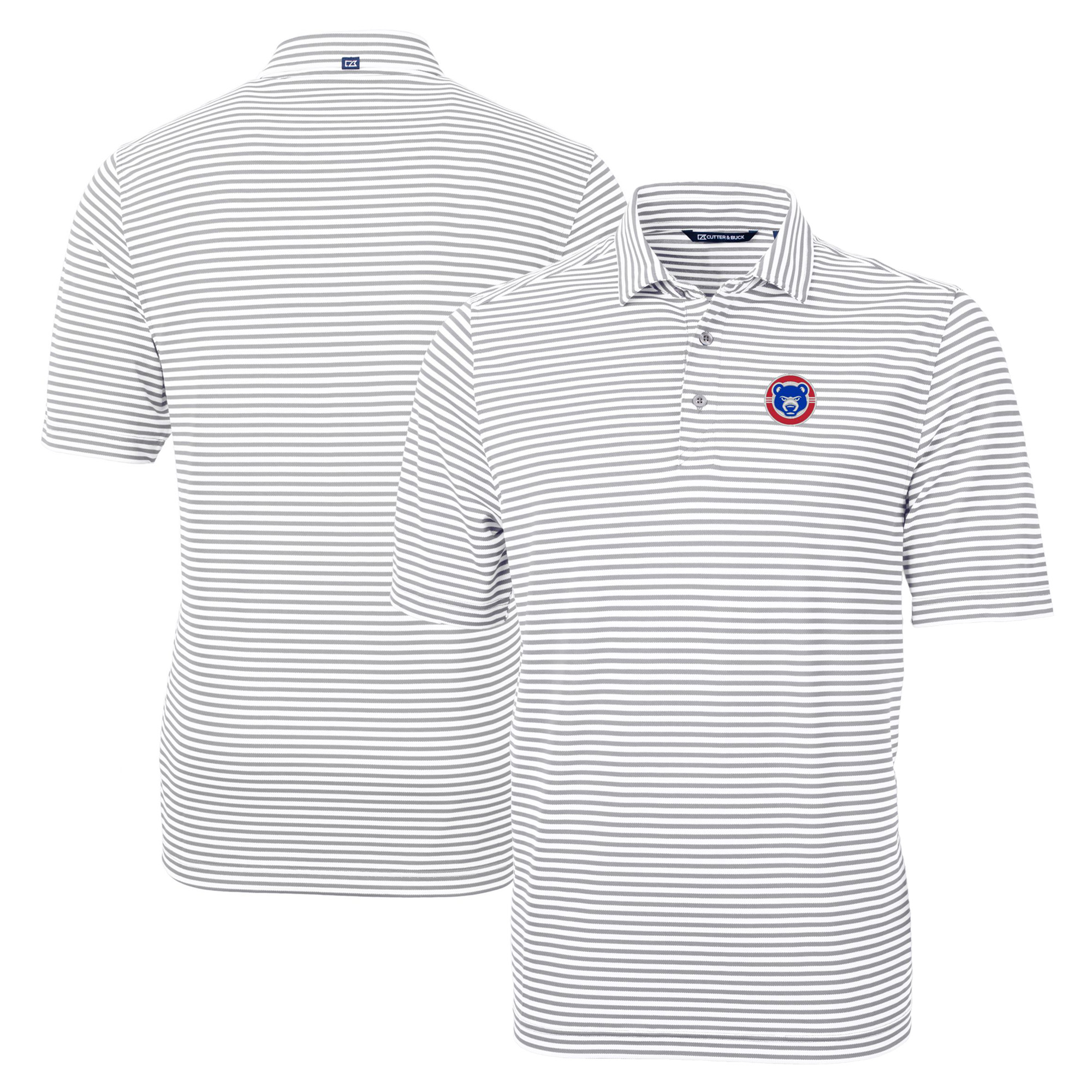 Men's Cutter & Buck Gray South Bend Cubs Big & Tall Virtue Eco Pique Stripe Recycled DryTec Polo