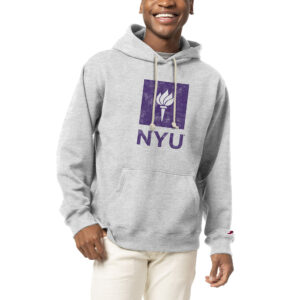 Men's League Collegiate Wear  Heather Gray NYU Violets Arch Over Logo Essentials Pullover Hoodie