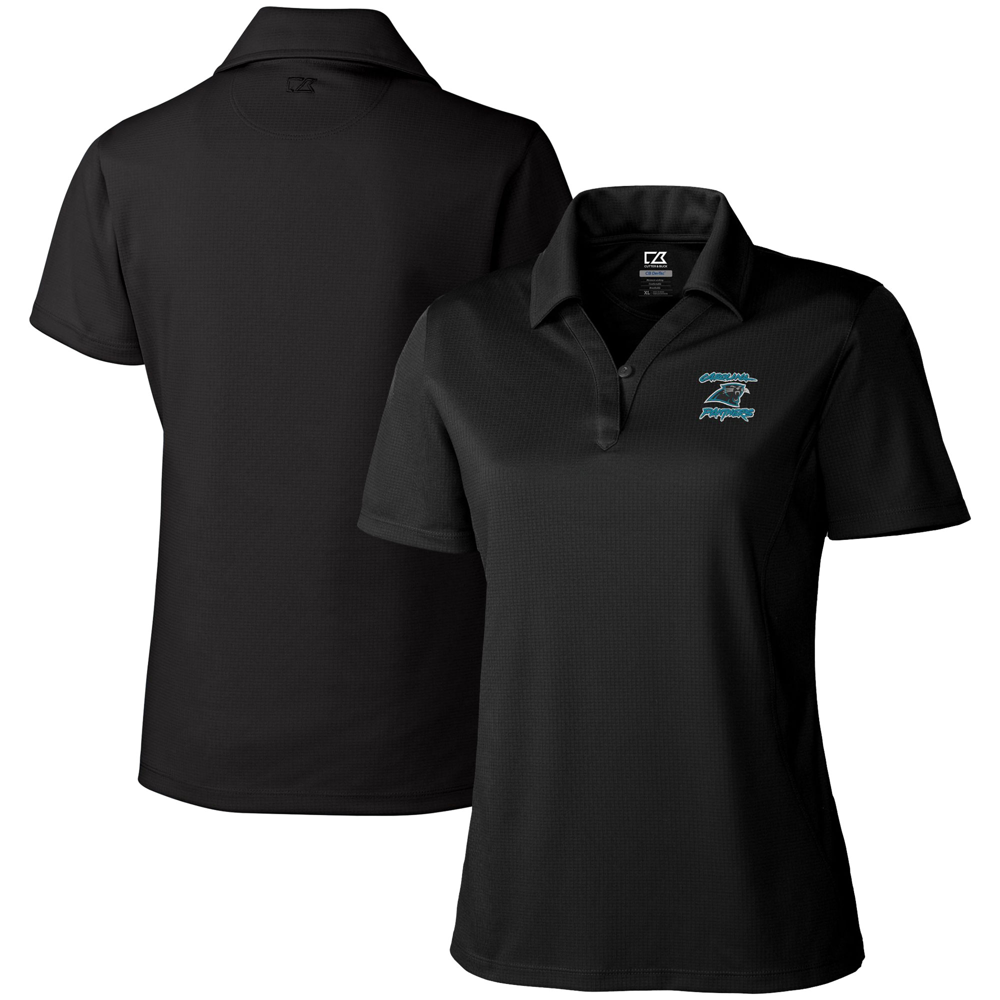 Women's Cutter & Buck Black Carolina Panthers Throwback Logo DryTec Genre Textured Solid Polo