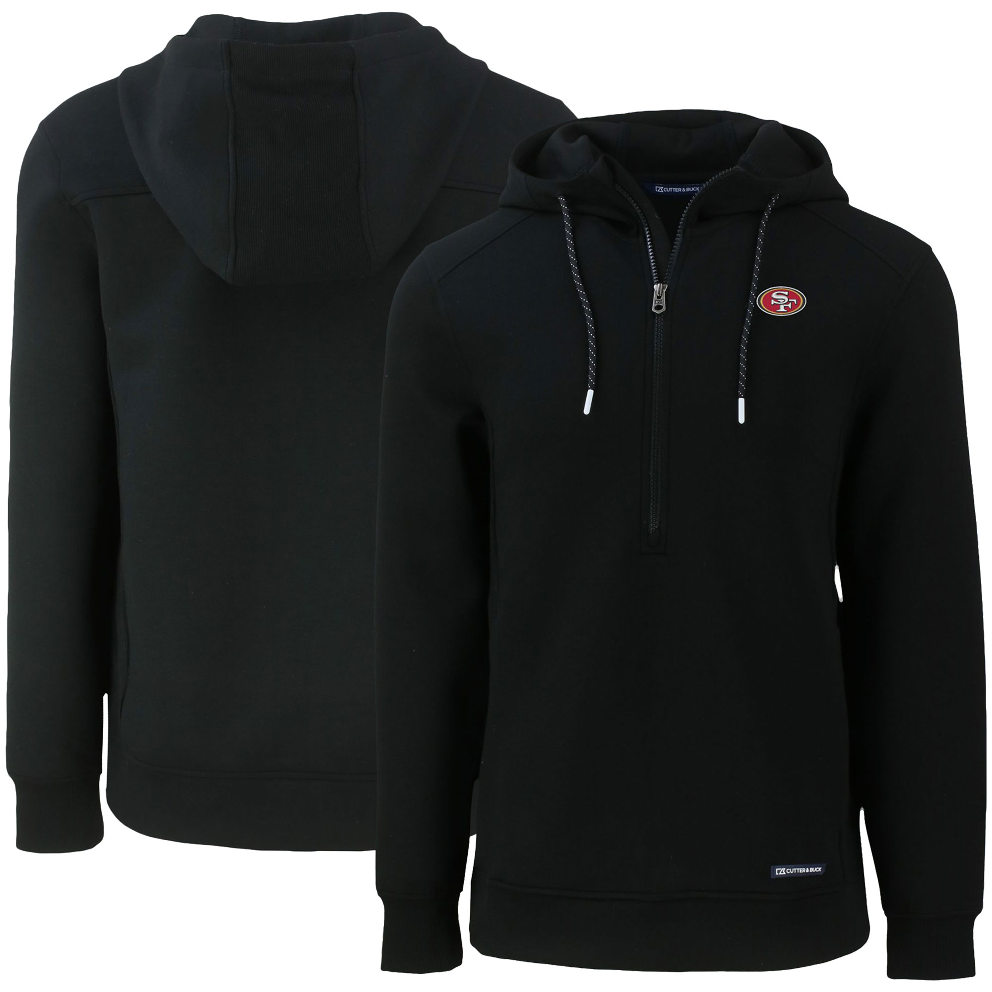Men's Cutter & Buck Black San Francisco 49ers Primary Mark Roam Eco Recycled Half-Zip Pullover Hoodie