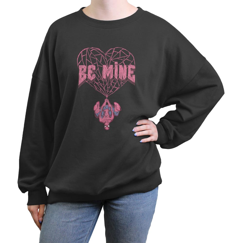 Women's Mad Engine Charcoal Spiderman Valentine's Day Fleece Crewneck Sweatshirt