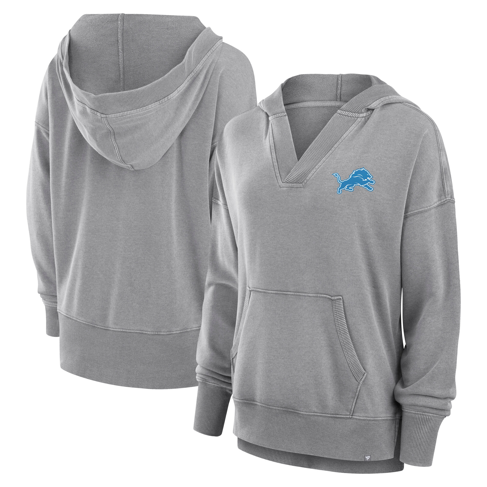 Women's Fanatics Heather Gray Detroit Lions Initiative Snow Wash French Terry V-Neck Pullover Hoodie
