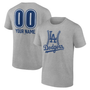 Men's  Heather Gray Los Angeles Dodgers Personalized Name & Number Fastball T-Shirt