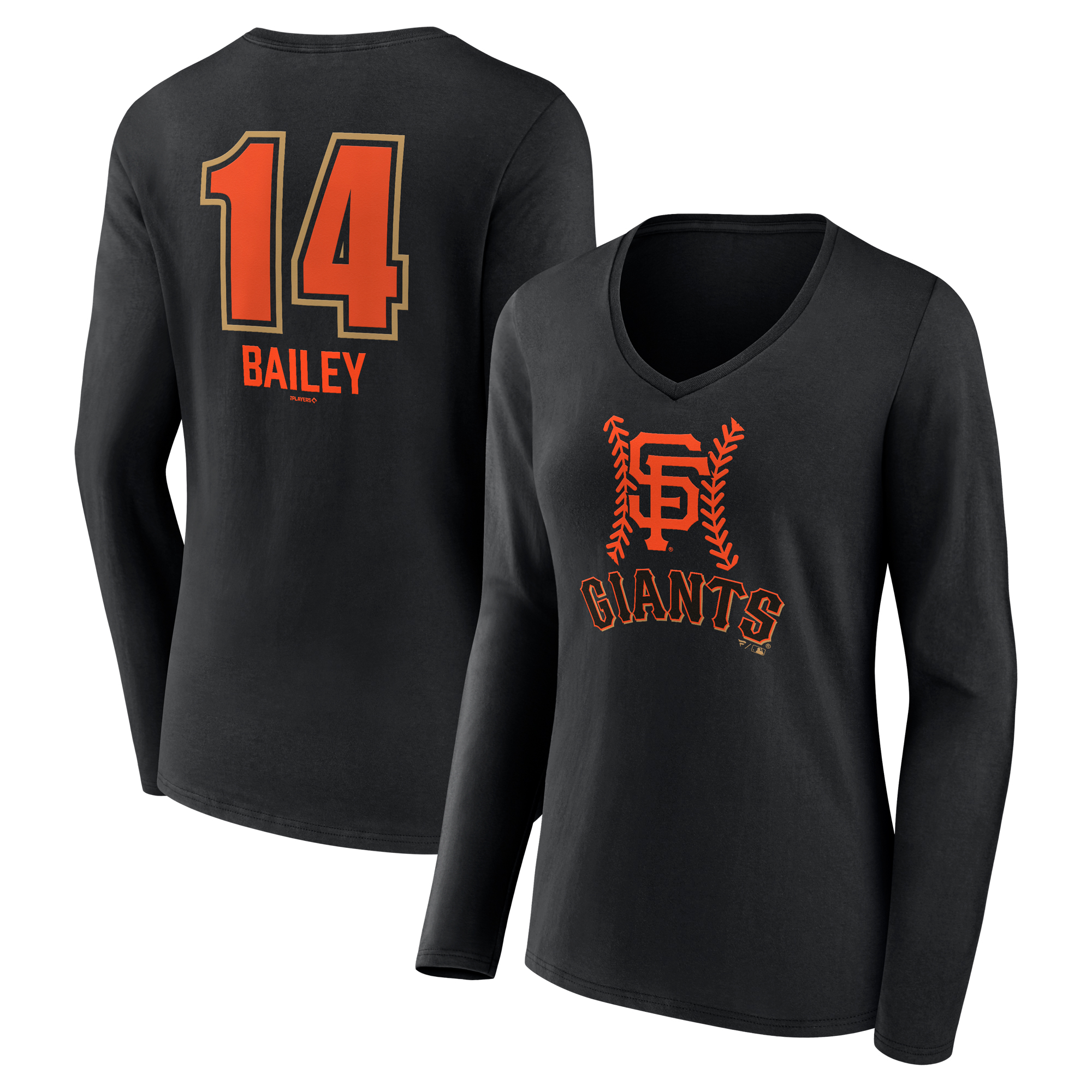 Women's Patrick Bailey Black San Francisco Giants Name & Number Fastball V-Neck Long Sleeve T-Shirt - Image 2