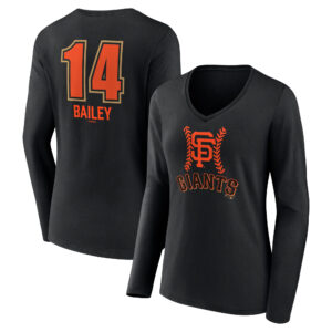 Women's Patrick Bailey Black San Francisco Giants Name & Number Fastball V-Neck Long Sleeve T-Shirt