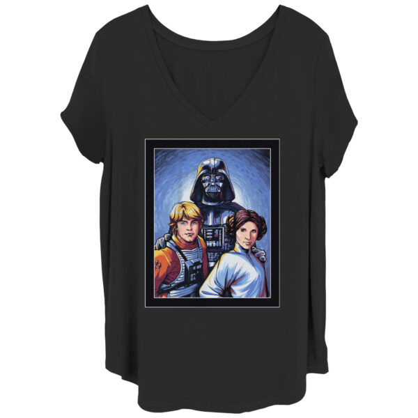 Women's Mad Engine  Black Star Wars Skywalker Family Graphic Plus Size V-Neck T-Shirt
