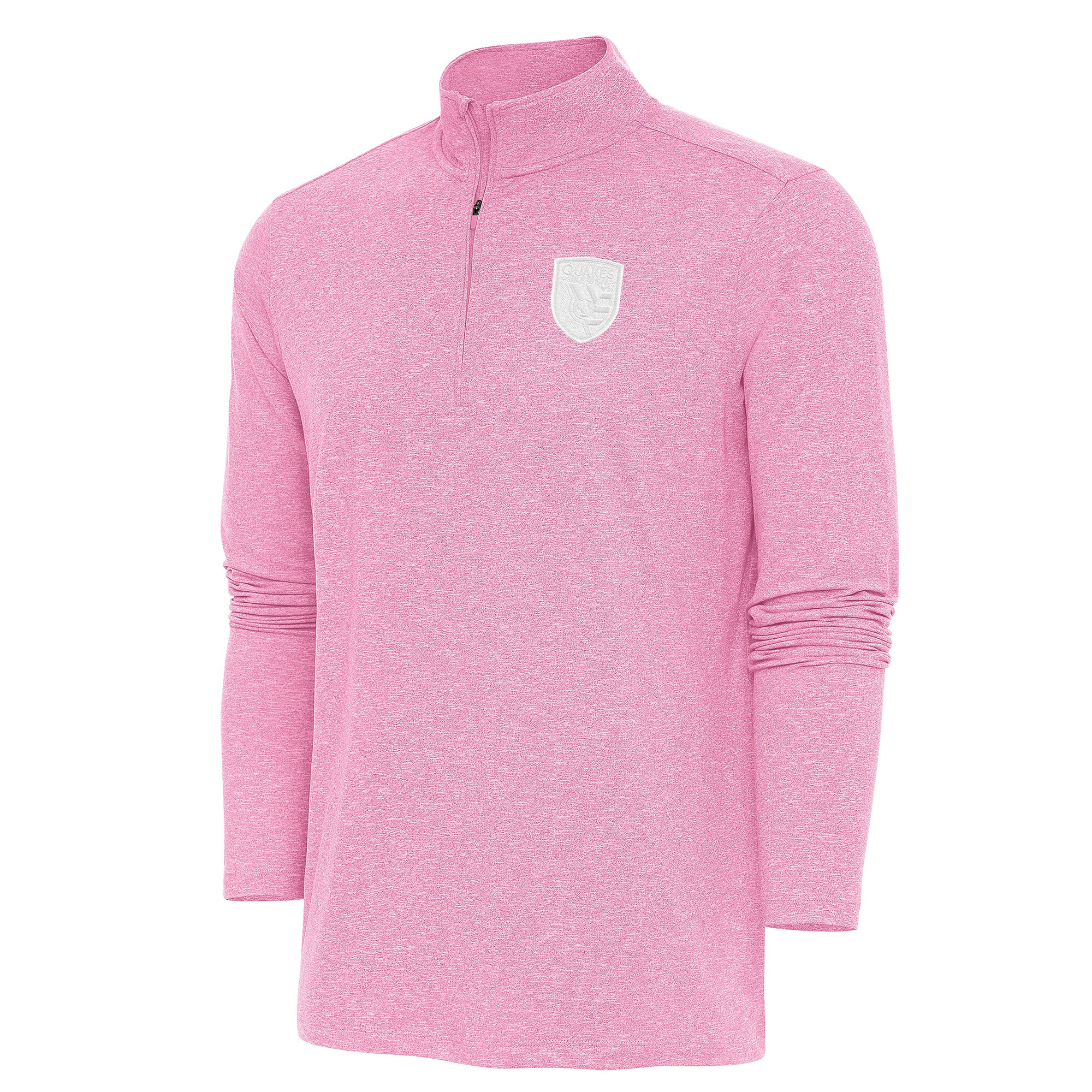 Men's Antigua Heather Pink San Jose Earthquakes White Logo Hunk Quarter-Zip Top