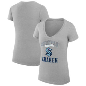 Women's G-III 4Her by Carl Banks Heather Gray Seattle Kraken Team Logo Graphic V-Neck Fitted T-Shirt