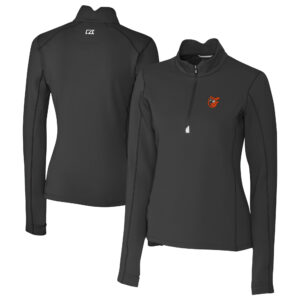 Women's Cutter & Buck Black Baltimore Orioles  Traverse Stretch Quarter-Zip Pullover Top