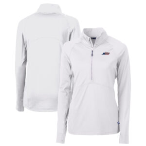 Women's Cutter & Buck White New York Jets  DryTec Adapt Eco Knit Stretch Recycled Raglan Half-Zip Top