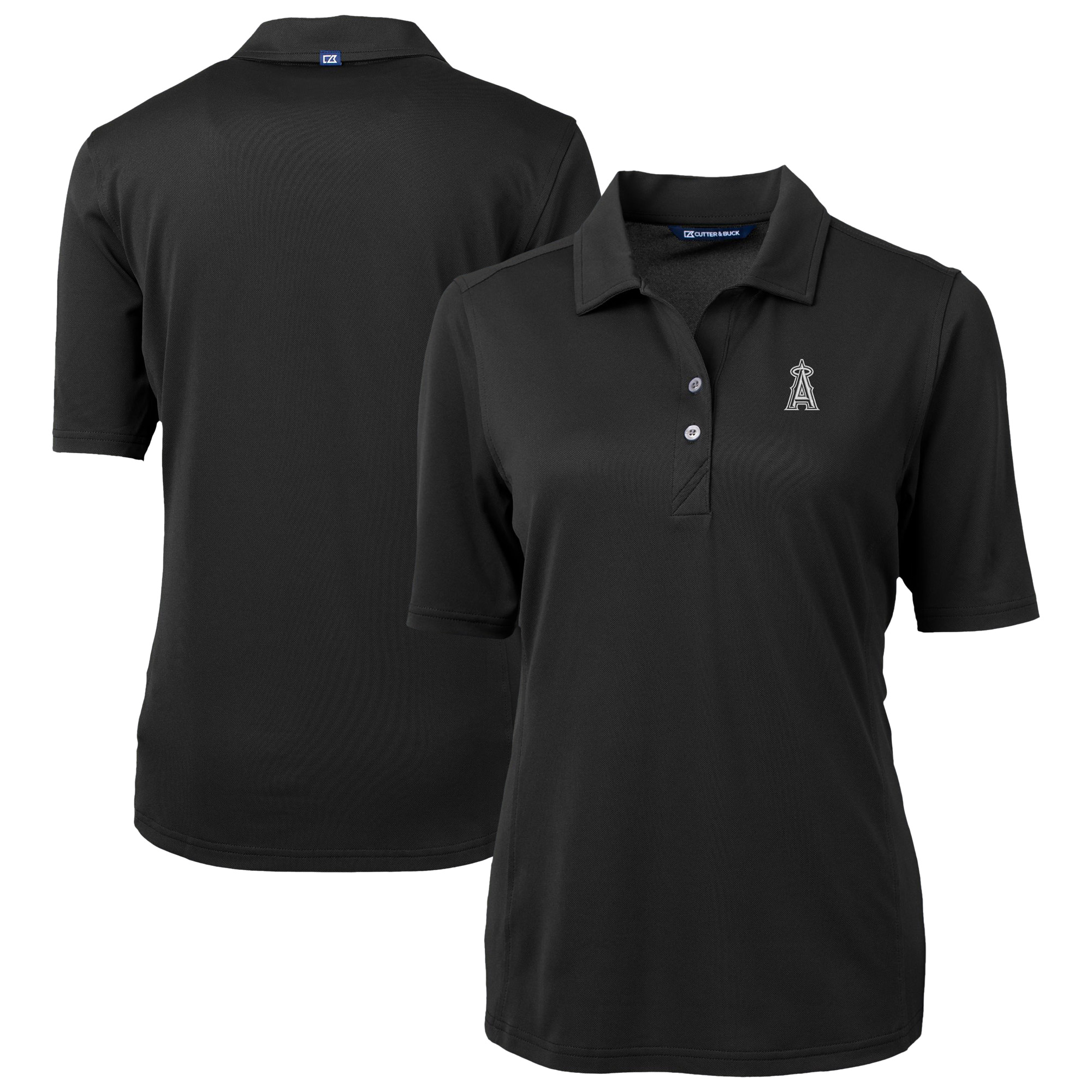 Women's Cutter & Buck Black Los Angeles Angels Virtue Eco Pique Recycled Polo