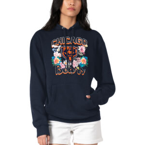 Women's G-III 4Her by Carl Banks Navy Chicago Bears Flowers Team Logo Graphic Fleece Pullover Hoodie