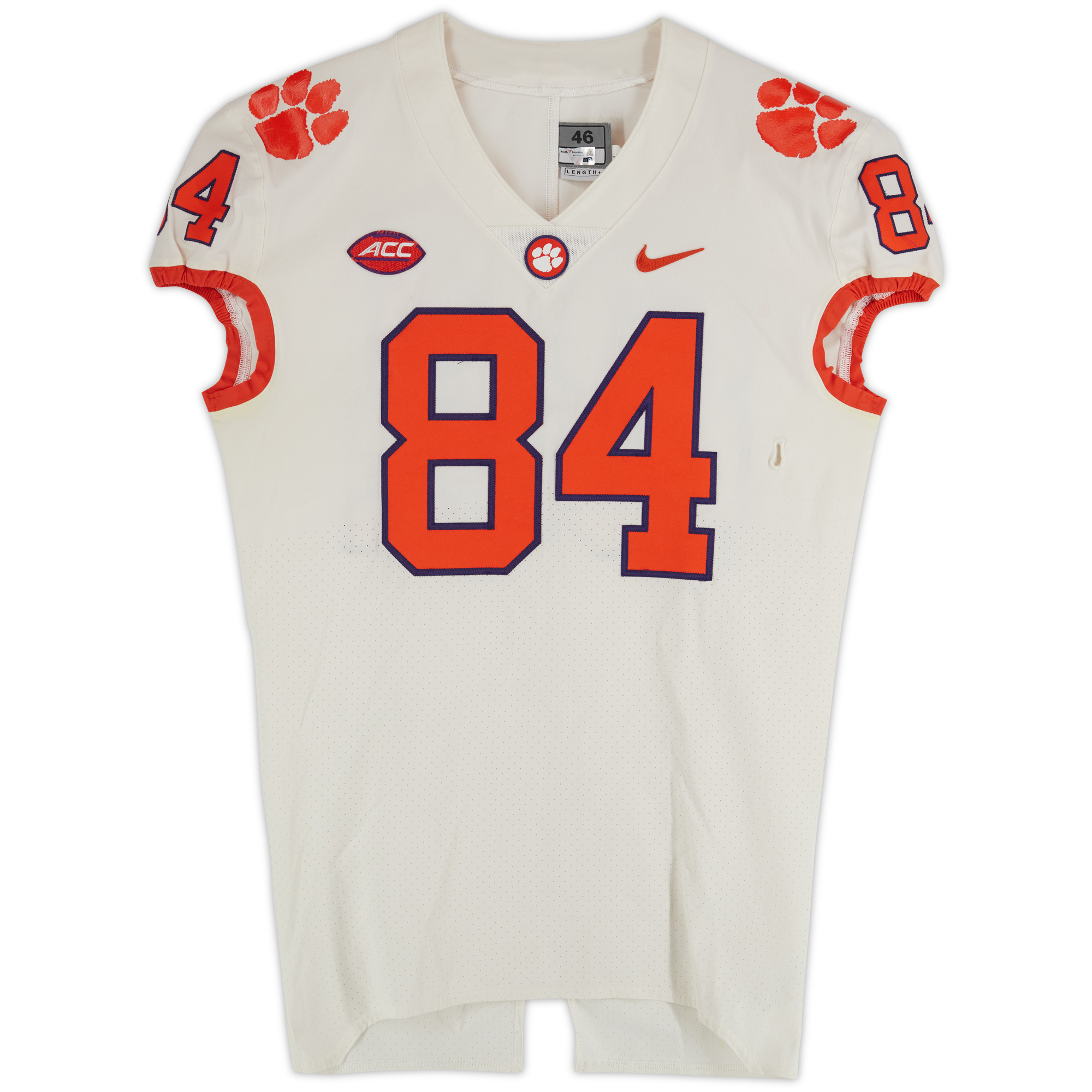 Clemson Tigers Team-Issued Nike #84 White Jersey from the Football Program - Size 46+4 - Image 3