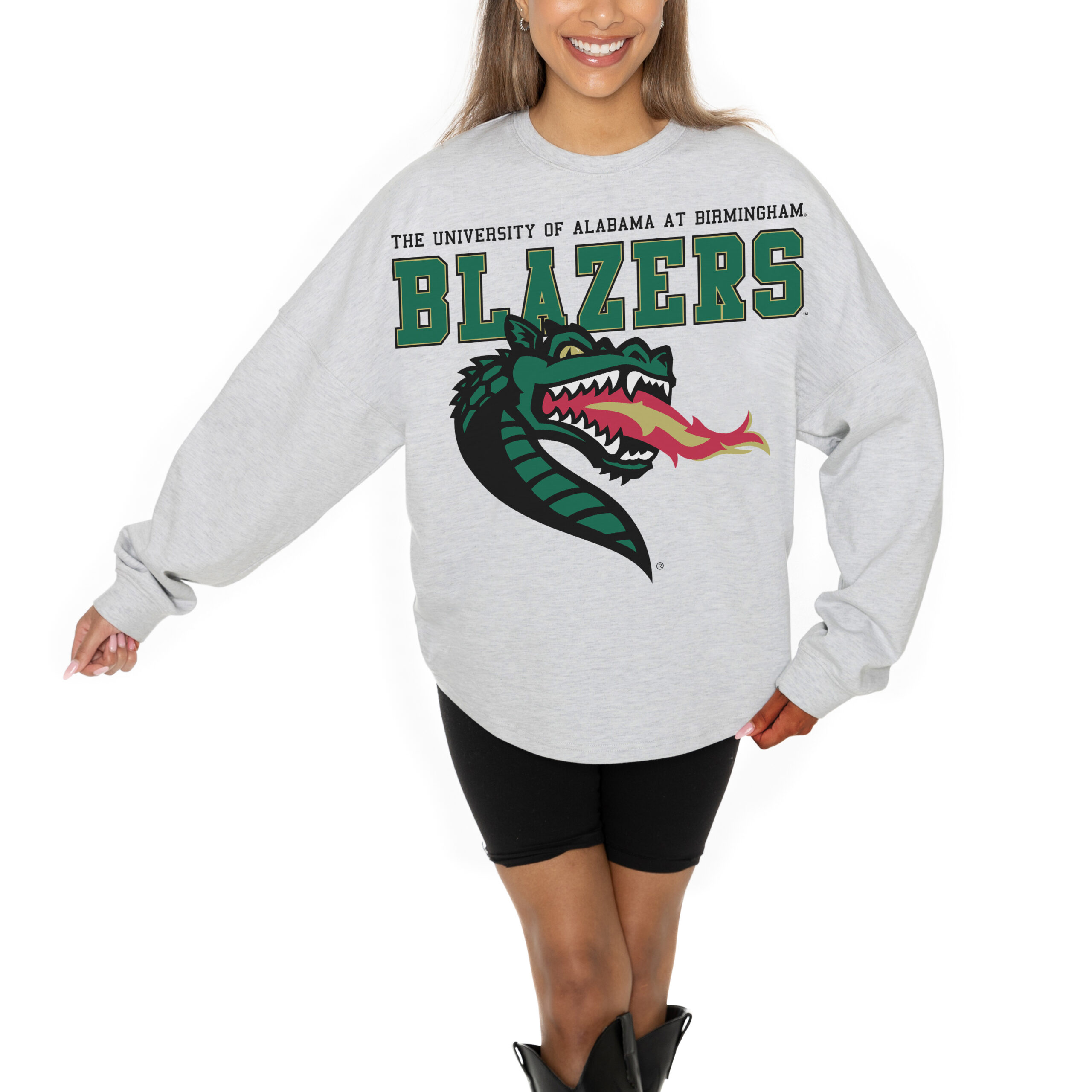 Women's Gameday Couture Ash UAB Blazers Big Goals Relaxed Fit French Terry Pullover Sweatshirt - Image 2