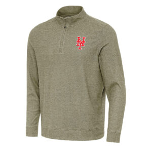 Men's Antigua Heather Olive New York Mets Subtle Quarter-Zip Sweatshirt