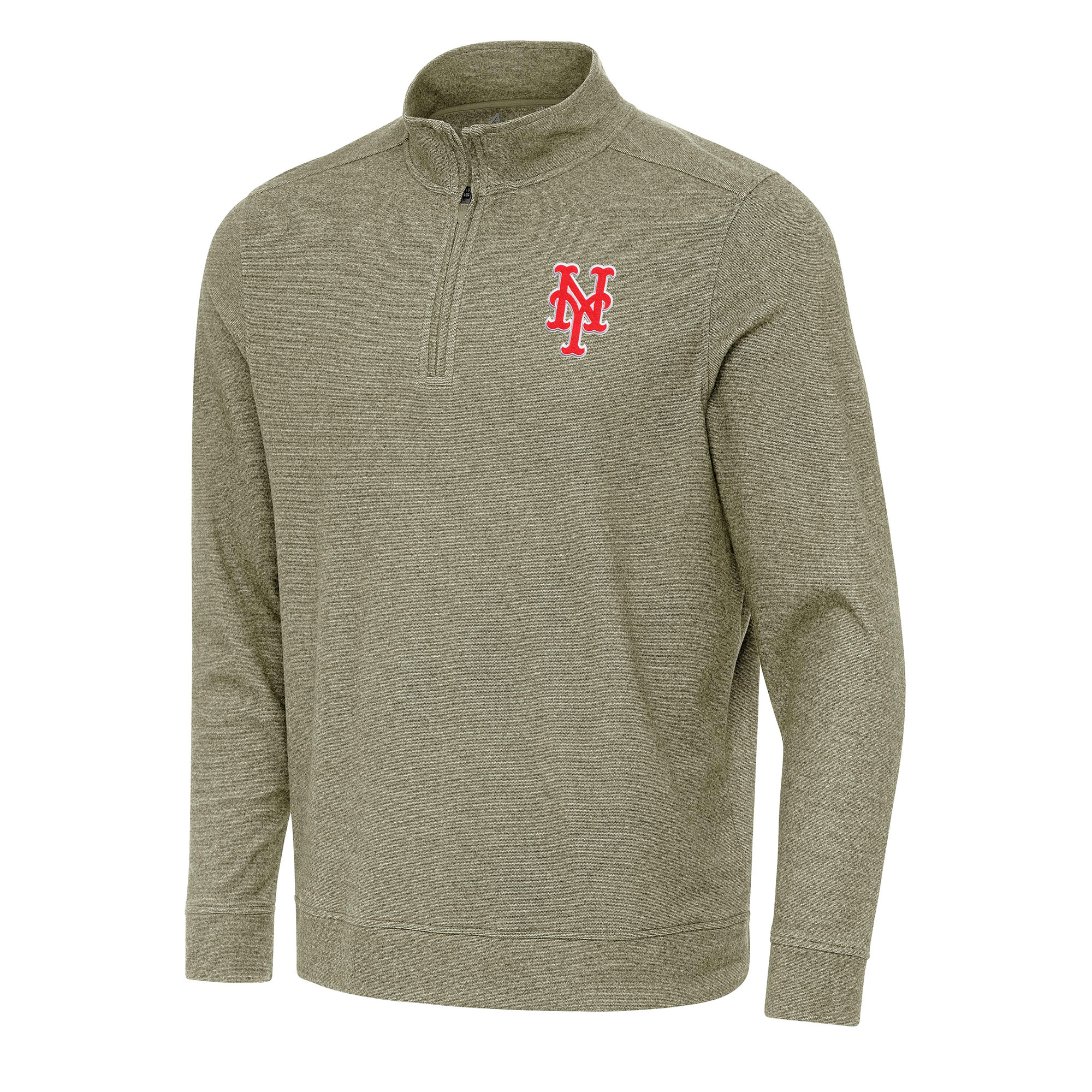 Men's Antigua Heather Olive New York Mets Subtle Quarter-Zip Sweatshirt