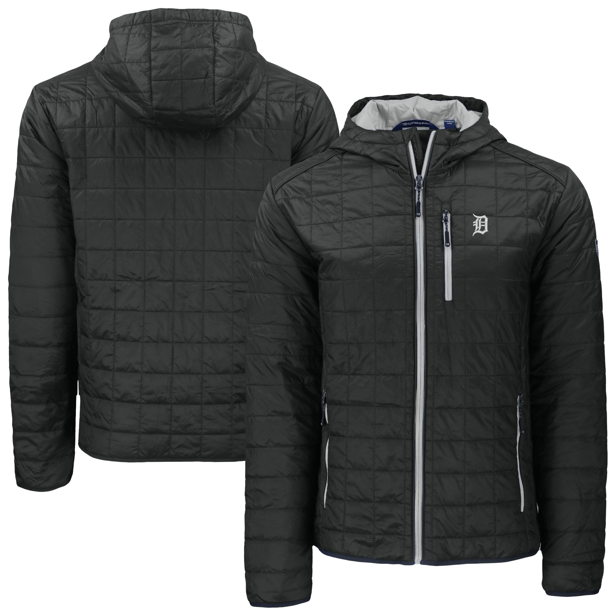 Men's Cutter & Buck Black Detroit Tigers Rainier Eco Primaloft Full-Zip Hoodie Jacket