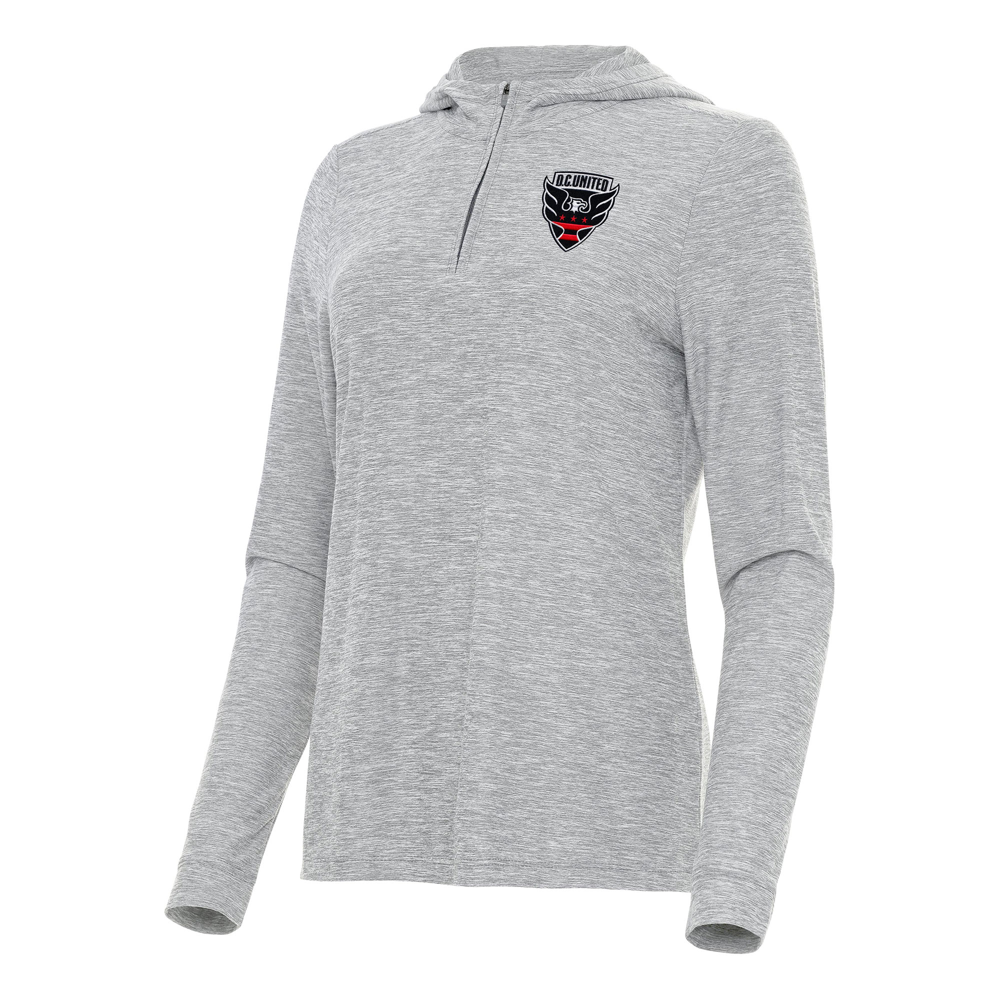 Women's Antigua Heather Gray D.C. United Daybreak Quarter-Zip Hoodie