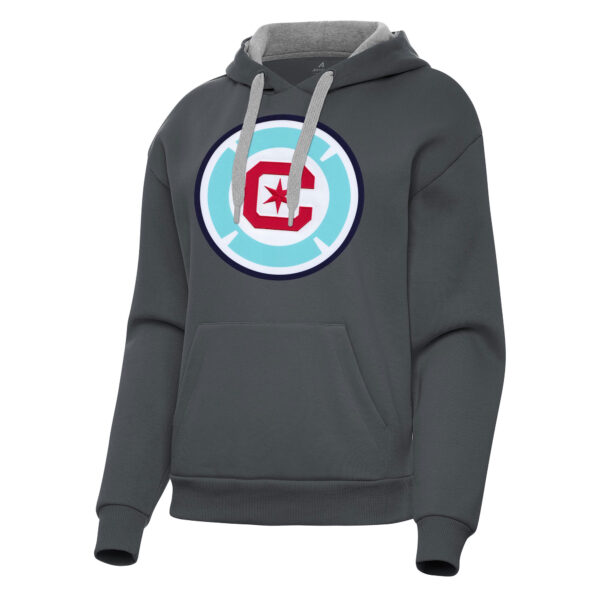 Women's Antigua Charcoal Chicago Fire Victory Pullover Hoodie