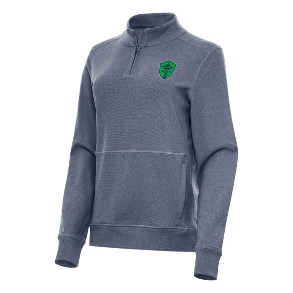 Women's Antigua Heather Navy Seattle Sounders FC Crush Quarter-Zip Top