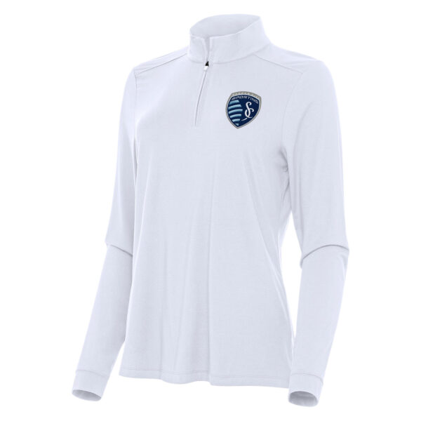 Women's Antigua White Sporting Kansas City Logo Intent Quarter-Zip Top