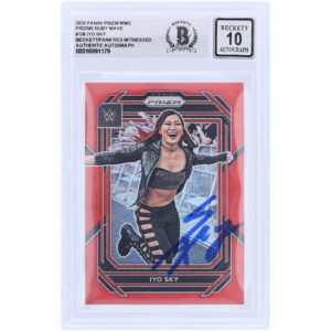 IYO SKY WWE Autographed 2023 Panini Prizm Ruby Wave Prizm #136 Beckett Fanatics Witnessed Authenticated 10 Card