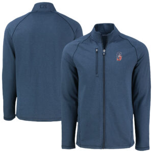 Men's Cutter & Buck Heather Navy Seattle Mariners  Peshastin Eco Fleece Recycled Tri-Blend Raglan Full-Zip Jacket