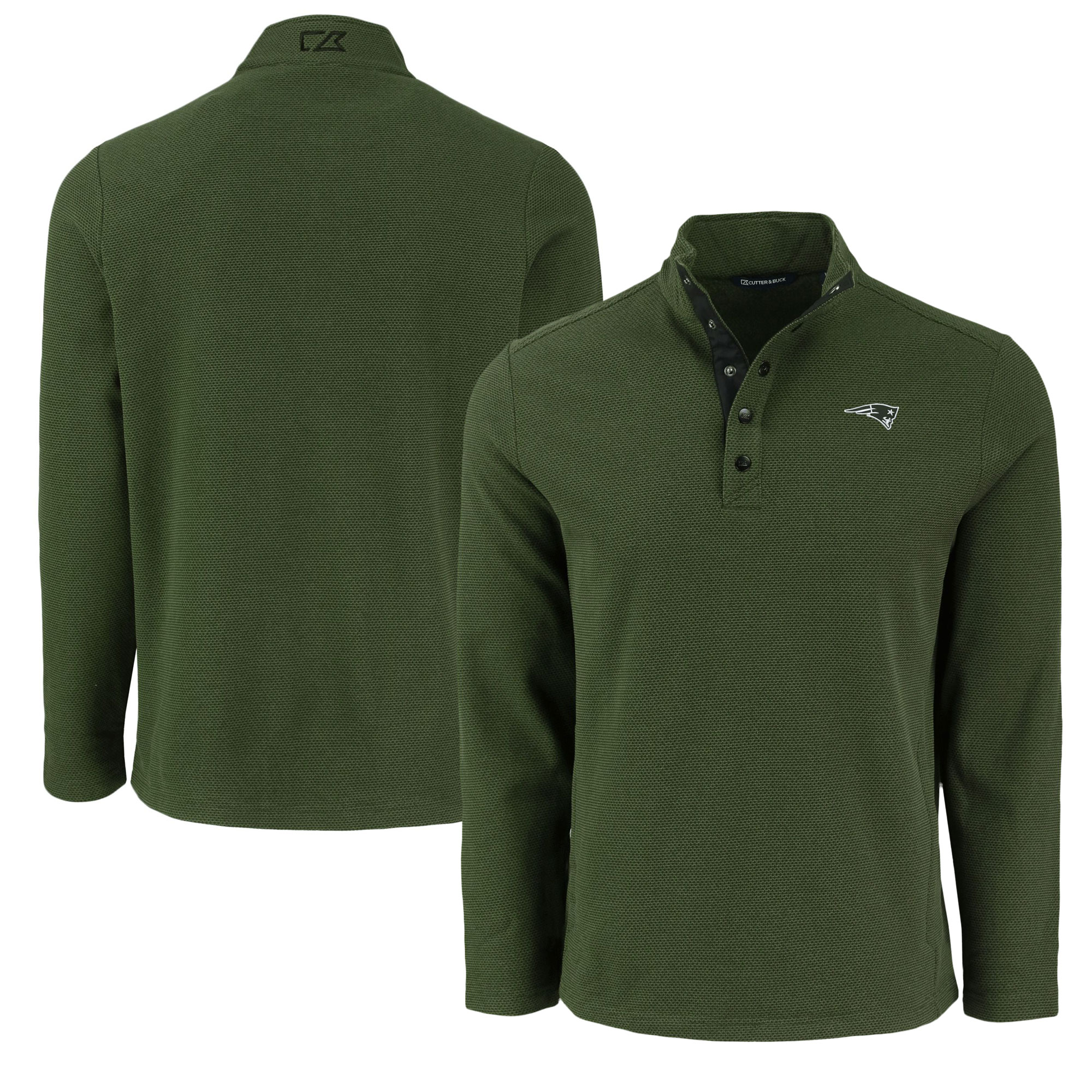 Men's Cutter & Buck Green New England Patriots Hunts Point Eco Textured Fleece Recycled Half-Snap Sweatshirt