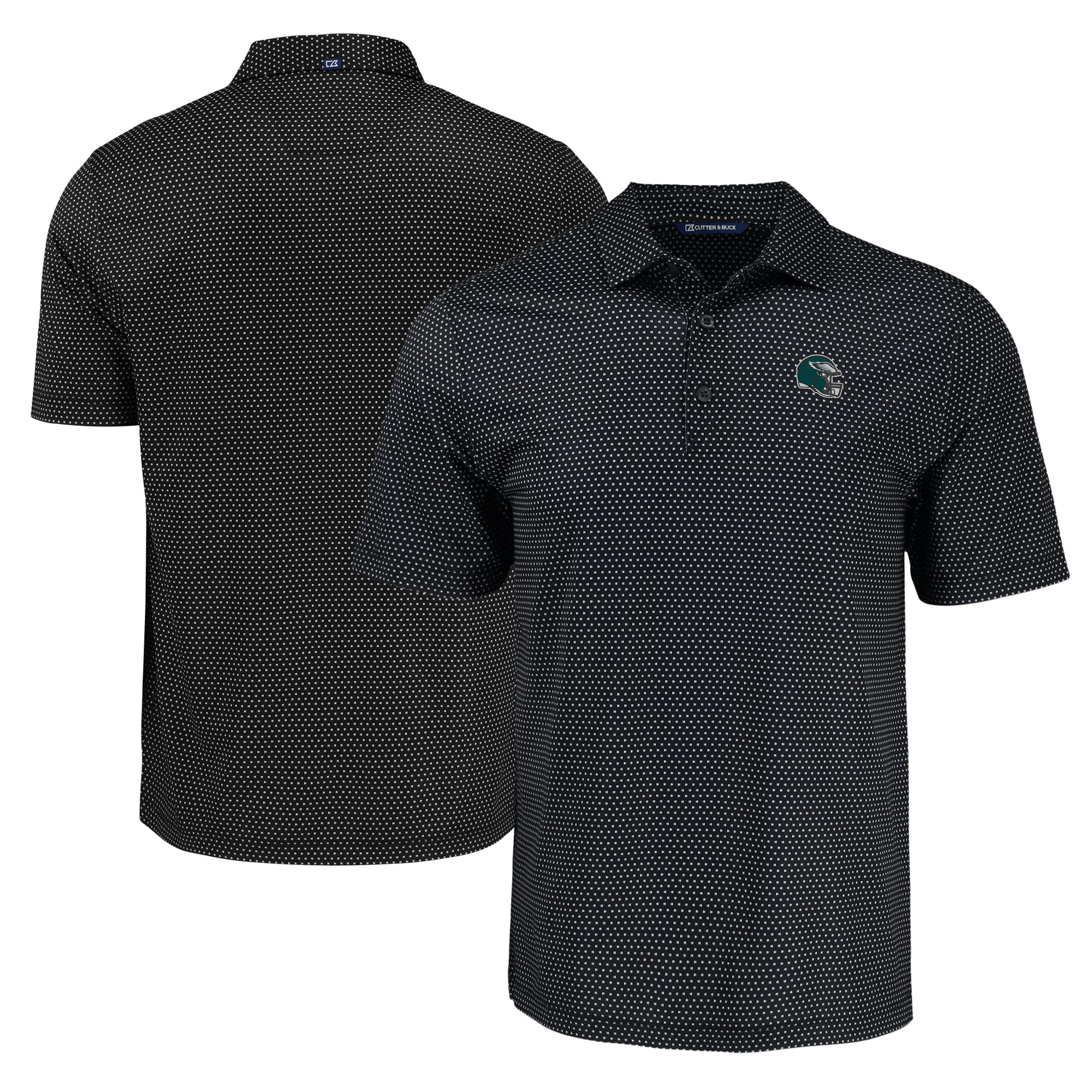 Men's Cutter & Buck Black Philadelphia Eagles Pike Eco Shadow Check Print Recycled Polo