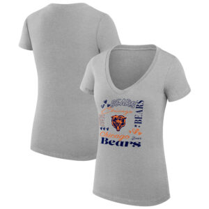 Women's G-III 4Her by Carl Banks Heather Gray Chicago Bears Collage Team Fitted V-Neck T-Shirt