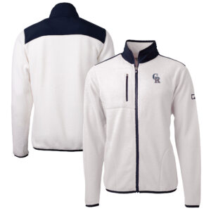 Men's Cutter & Buck Oatmeal Colorado Rockies Big & Tall Americana Cascade Eco Fleece Full-Zip Jacket
