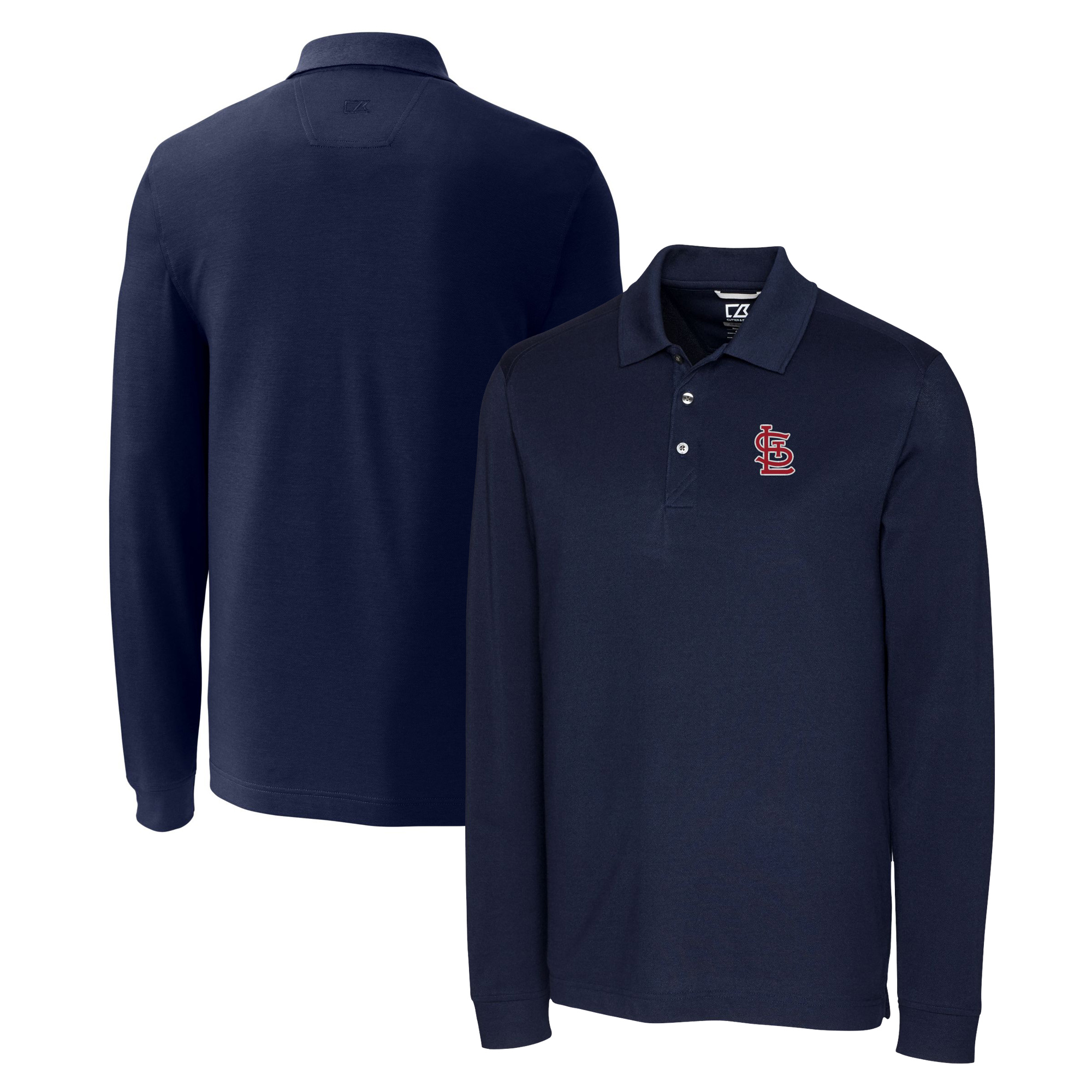 Men's Cutter & Buck Navy St. Louis Cardinals Big & Tall Advantage Eco Pique DryTec Tri-Blend Long Sleeve Polo