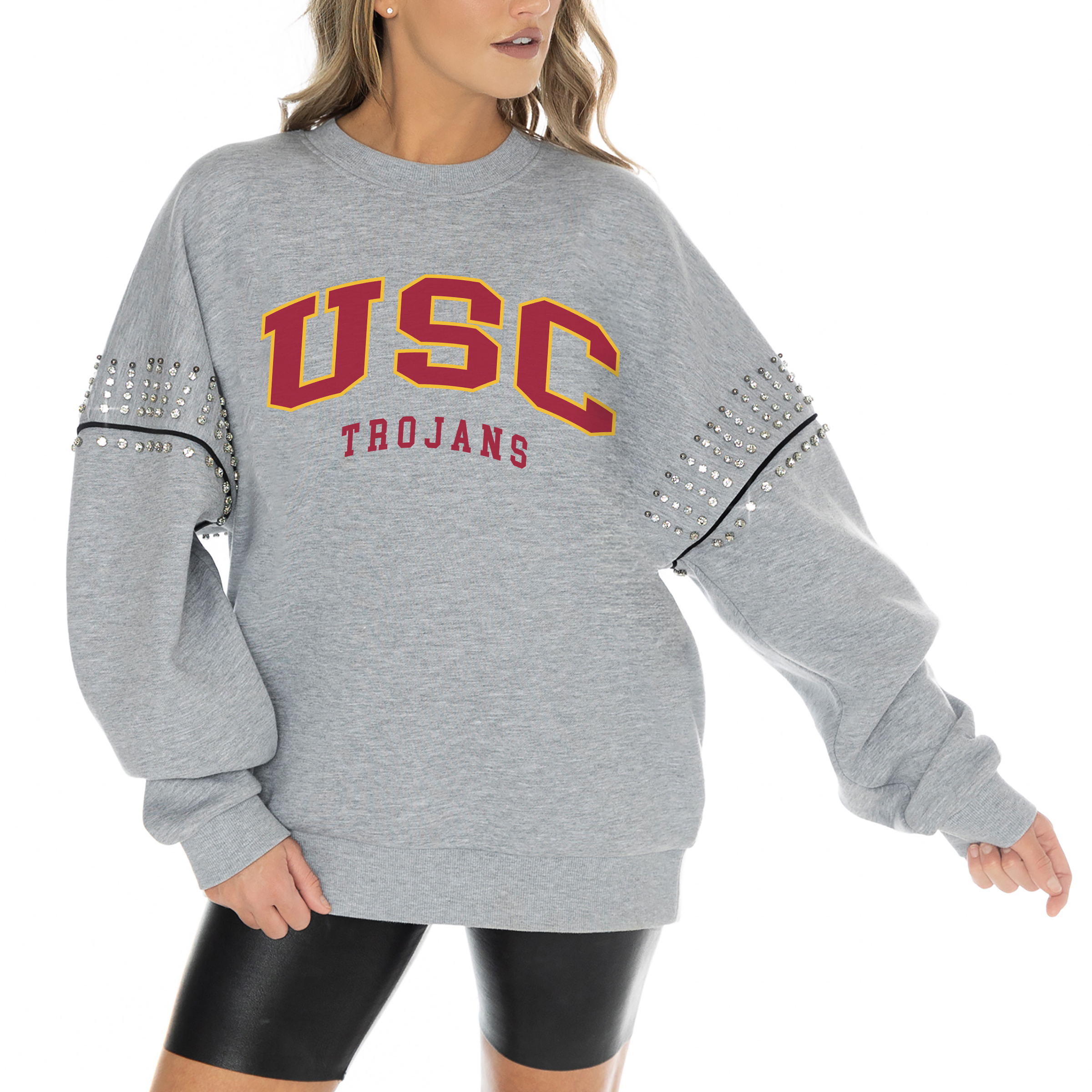Women's Gameday Couture Heather Gray USC Trojans Competitive Edge Oversized Fleece Pullover Sweatshirt