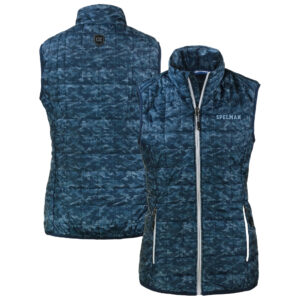 Women's Cutter & Buck Navy Spelman College Jaguars Rainier PrimaLoft® Eco Insulated Full-Zip Printed Puffer Vest