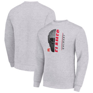 Men's Starter  Heather Gray Calgary Flames Half Helmet Team Logo Pullover Sweatshirt