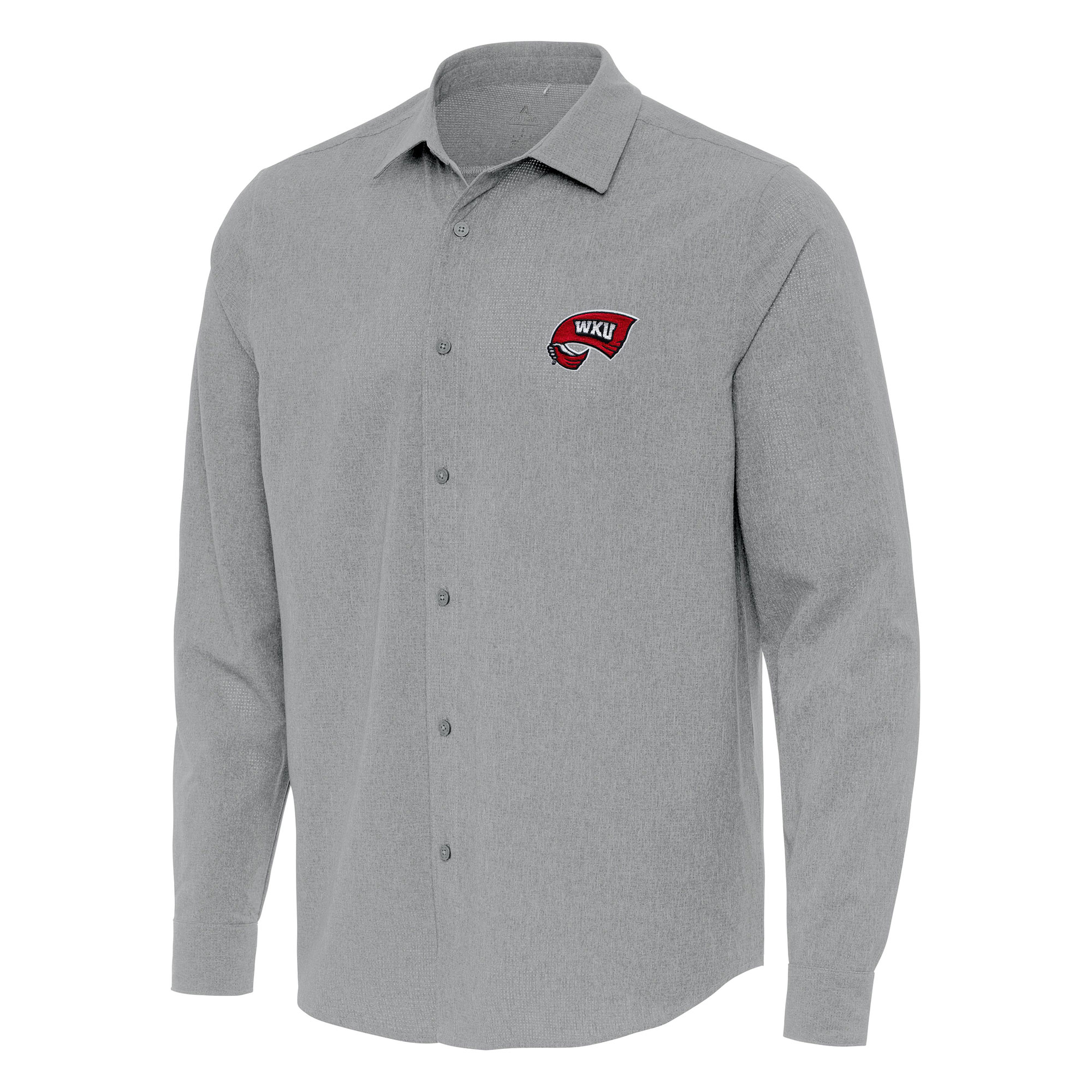 Men's Antigua Gray Western Kentucky Hilltoppers Exposure Woven Long Sleeve Full-Button Shirt