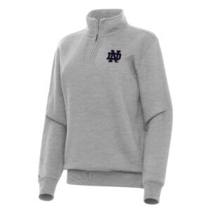 Women's Antigua Heather Gray Notre Dame Fighting Irish Victory Quarter-Zip Sweatshirt