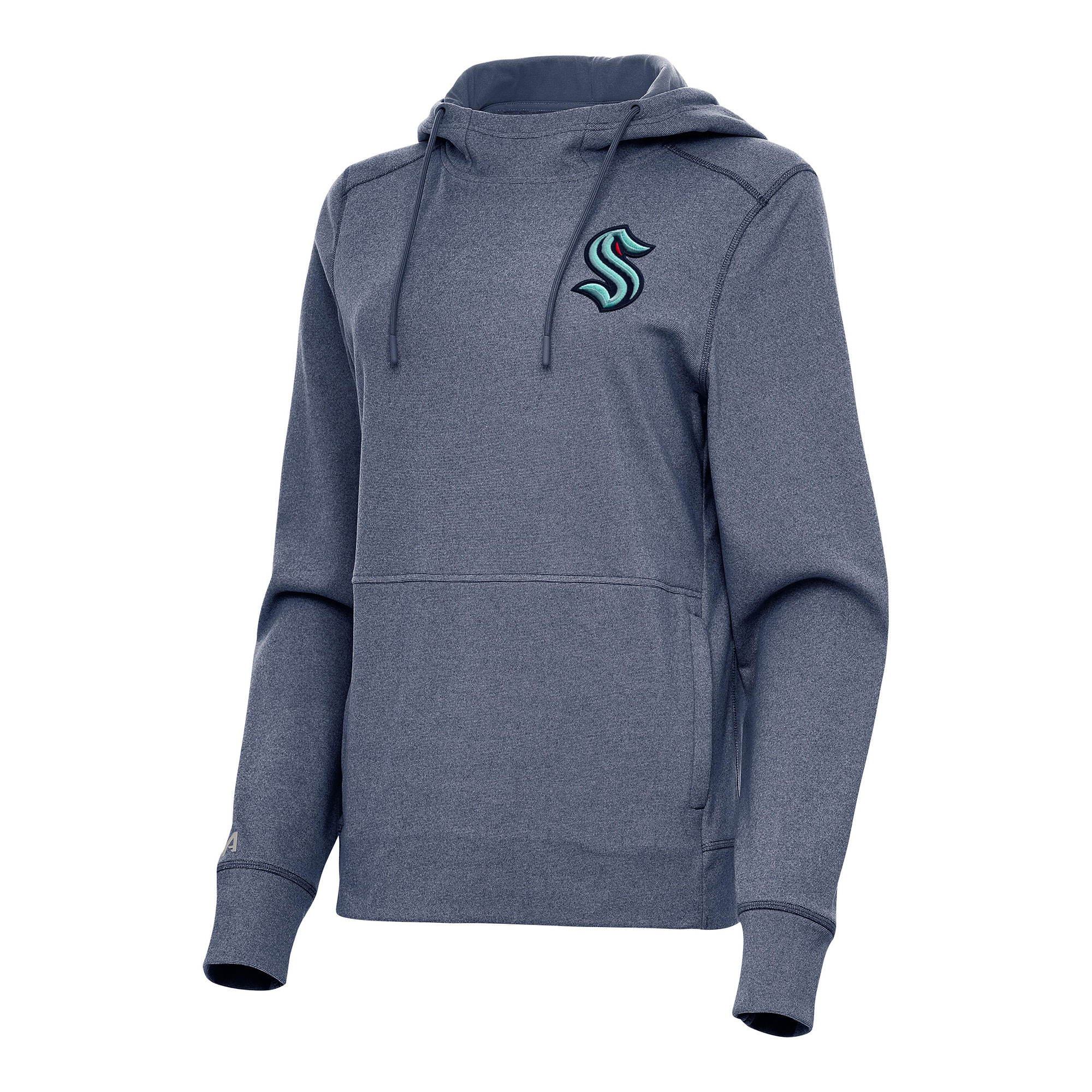Women's Antigua Heather Navy Seattle Kraken Justice Pullover Hoodie