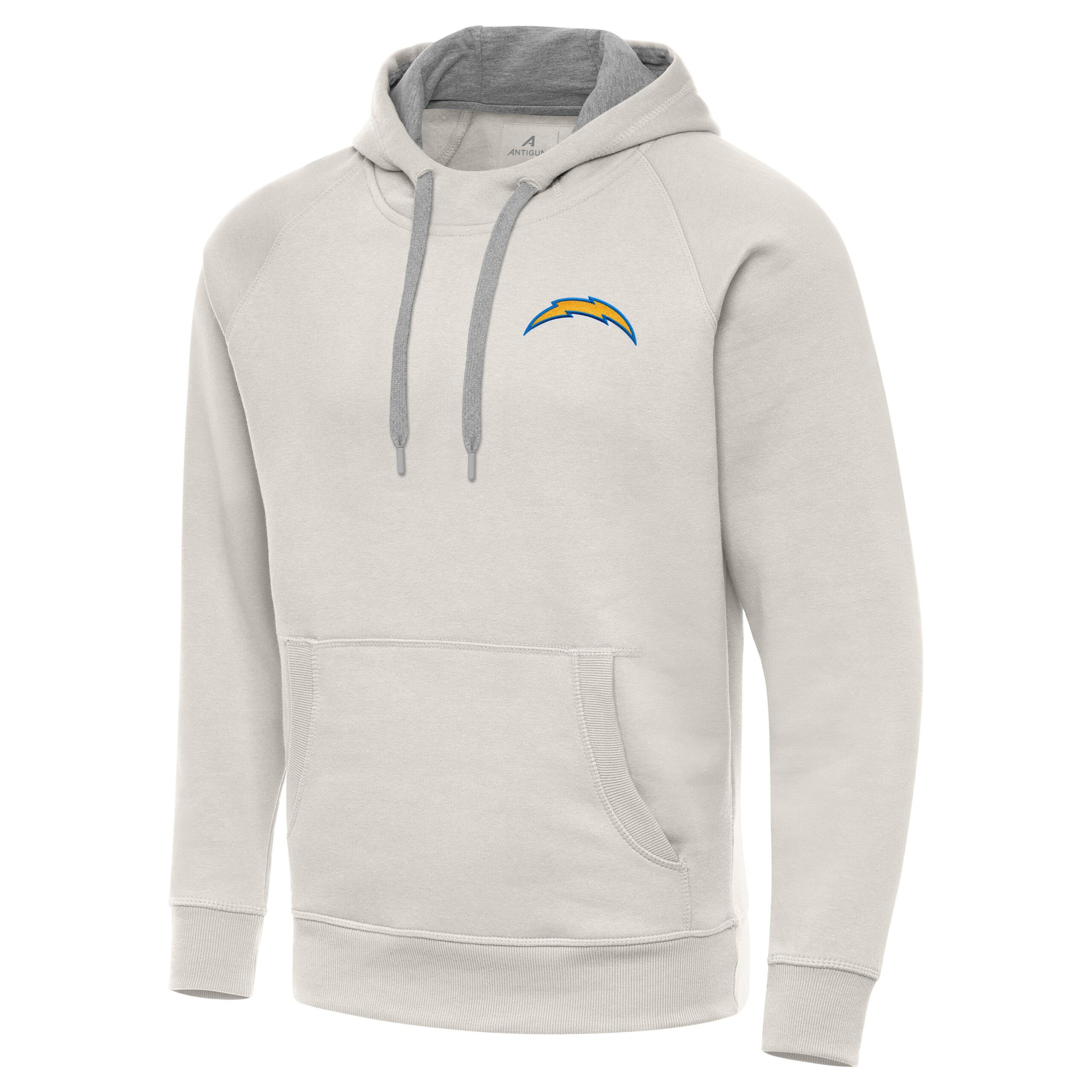 Men's Antigua Cream Los Angeles Chargers Victory Raglan Pullover Hoodie