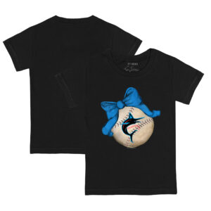 Infant Tiny Turnip Black Miami Marlins Baseball Bow T-Shirt