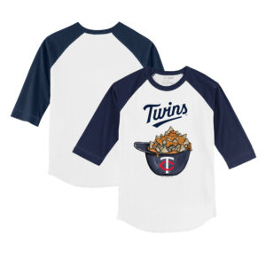 Infant Tiny Turnip White/Navy Minnesota Twins Nacho Helmet Raglan 3/4 Sleeve T-Shirt