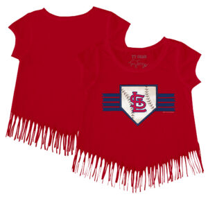 Girls Toddler Tiny Turnip Red St. Louis Cardinals Base Stripe Fringe T-Shirt