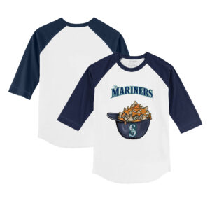 Youth Tiny Turnip White/Navy Seattle Mariners Nacho Helmet 3/4-Sleeve Raglan T-Shirt